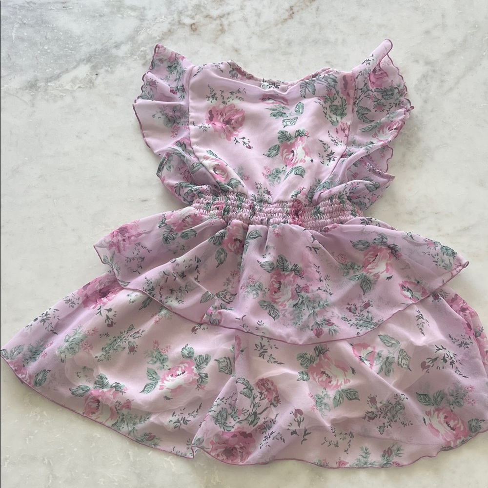 Fbz Girls Pink Floral Ruffle Dress with Tassel Detail | size 4 | flowers by Zoe - Picture 5 of 5
